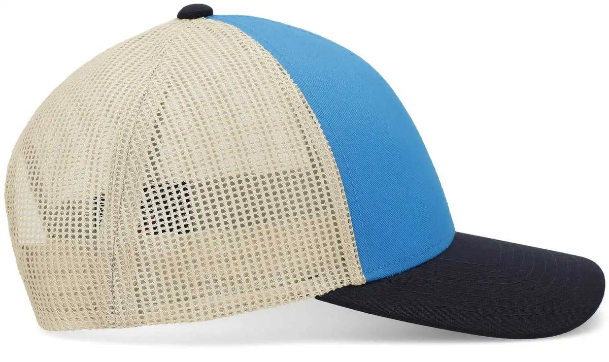 Pacific Headwear P114 Low-pro Trucker Cap - Panther Teal Beige Navy - 7’’ - 7 7/8’’