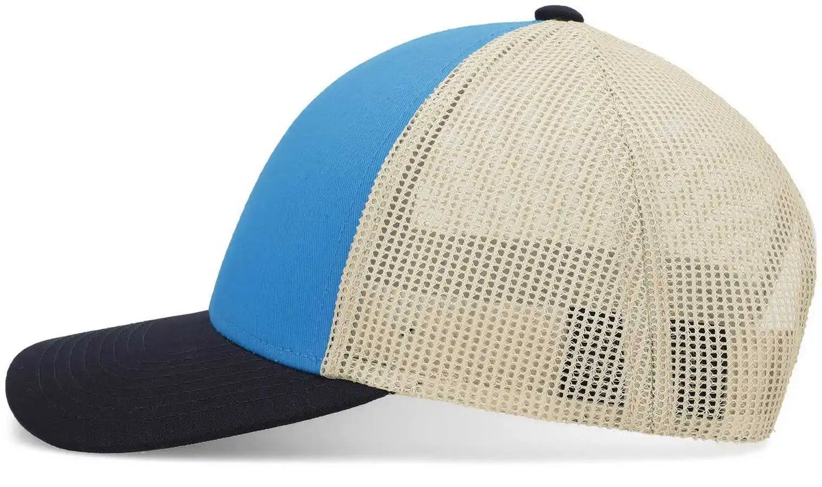 Pacific Headwear P114 Low-pro Trucker Cap - Panther Teal Beige Navy - 7’’ - 7 7/8’’