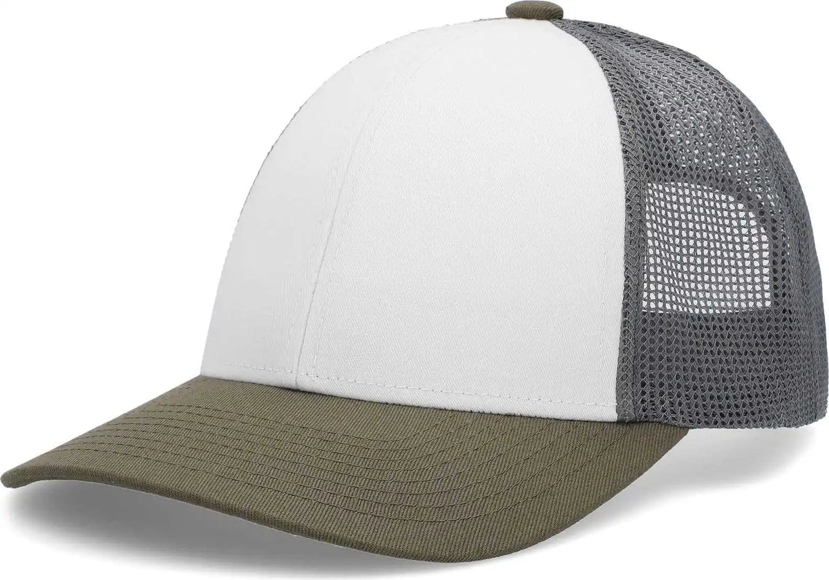 Pacific Headwear P114 Low Pro Trucker Cap White Light Charcoal Moss / 6 1/2’’ 7’’