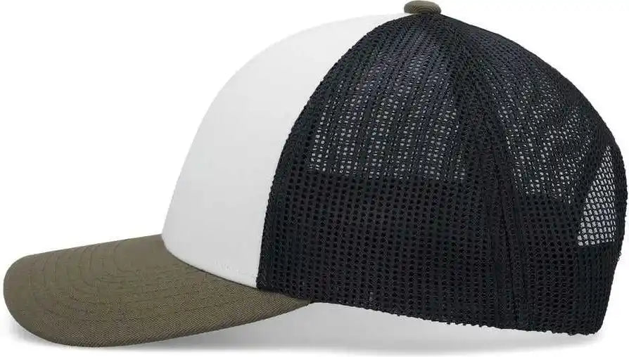 Pacific Headwear P114 Low Pro Trucker Cap White Light Charcoal Moss