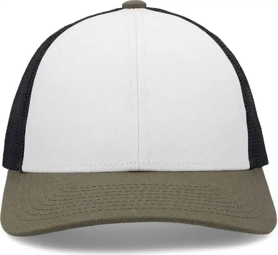 Pacific Headwear P114 Low Pro Trucker Cap White Light Charcoal Moss