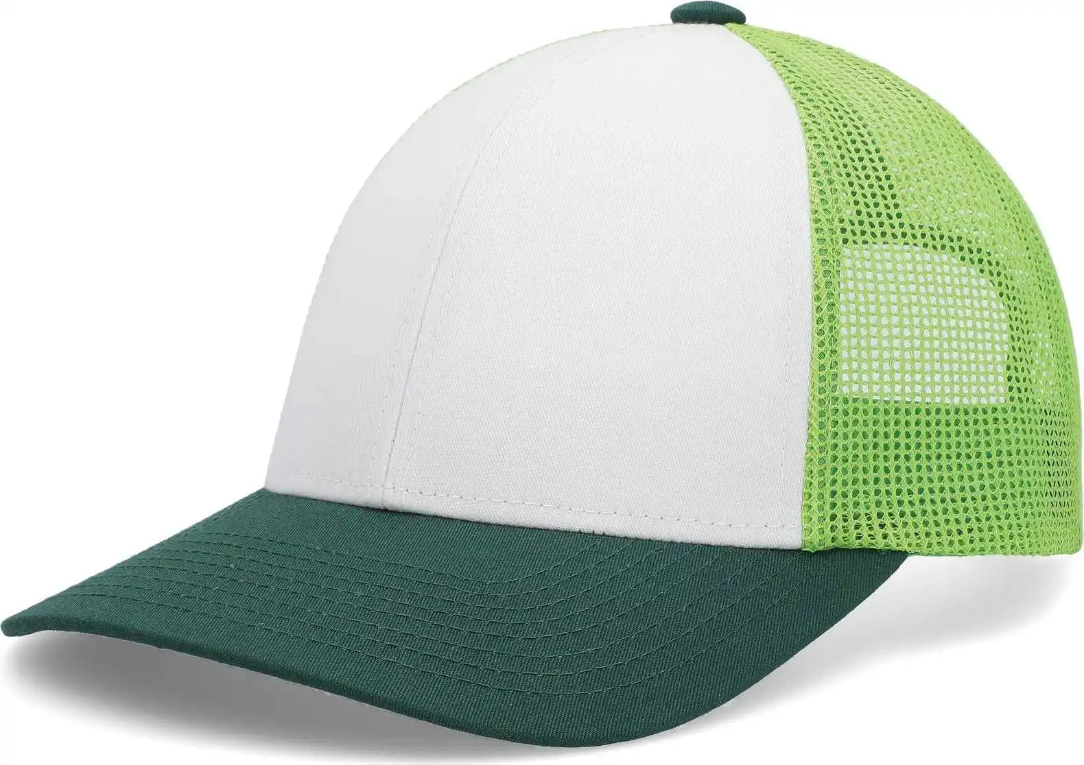 Pacific Headwear P114 Low Pro Trucker Cap White Lime Dark Green / 6 1/2’’ 7’’