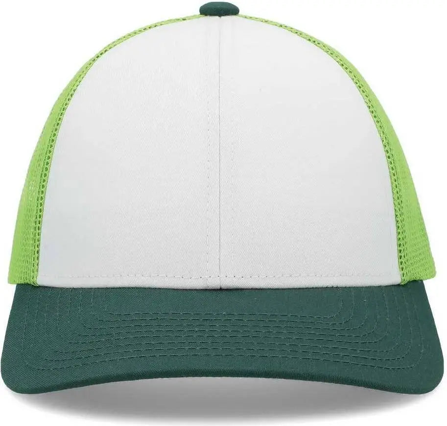 Pacific Headwear P114 Low-pro Trucker Cap - White Lime Dark Green - 7’’ - 7 7/8’’
