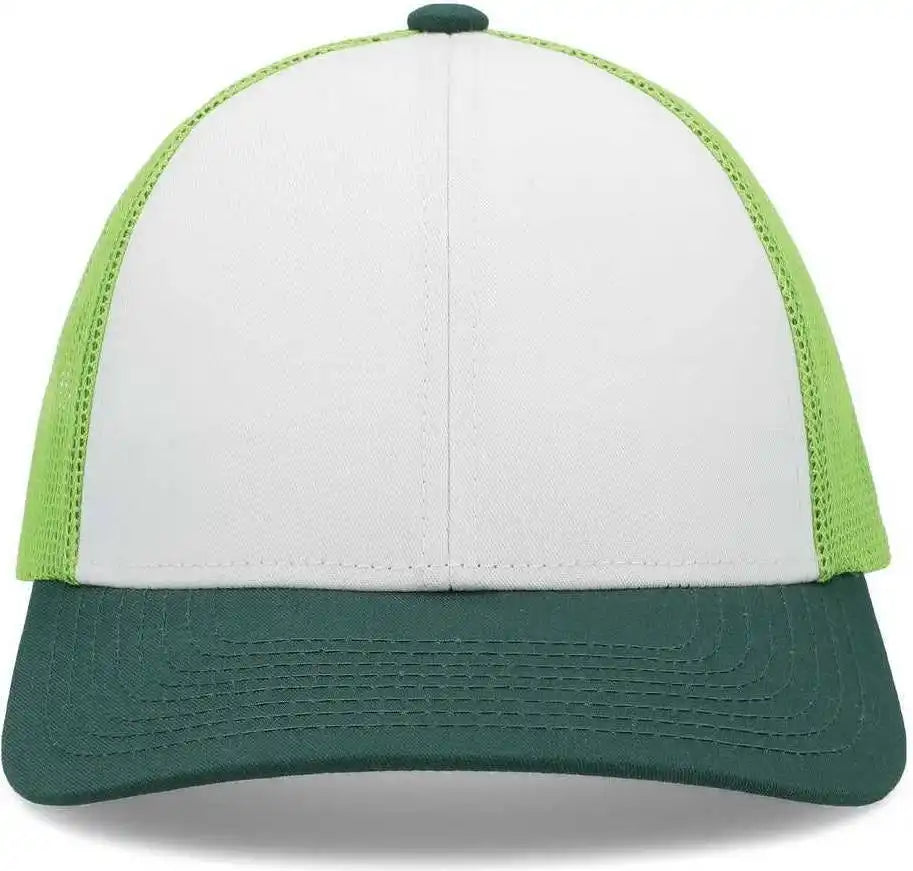 Pacific Headwear P114 Low-pro Trucker Cap - White Lime Dark Green - 7’’ - 7 7/8’’