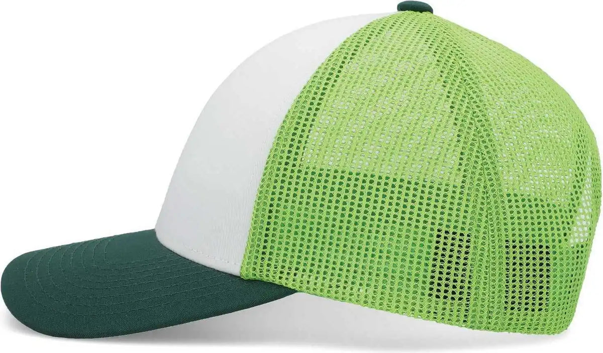 Pacific Headwear P114 Low Pro Trucker Cap White Lime Dark Green