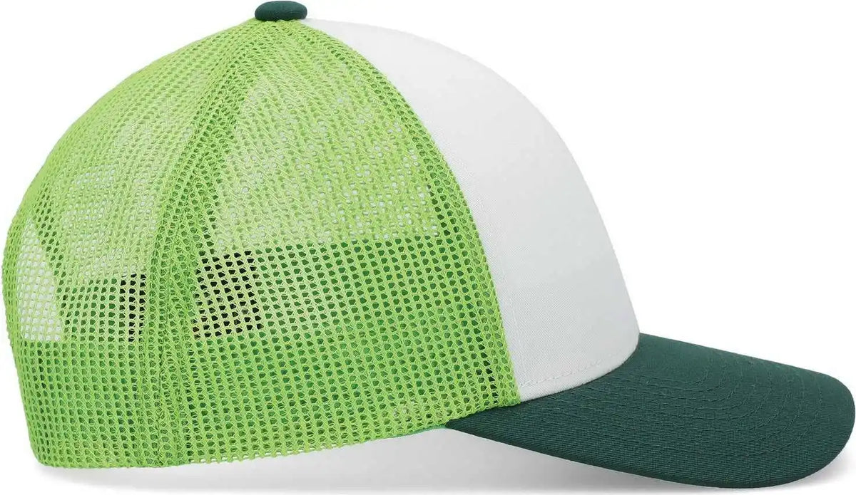 Pacific Headwear P114 Low Pro Trucker Cap White Lime Dark Green