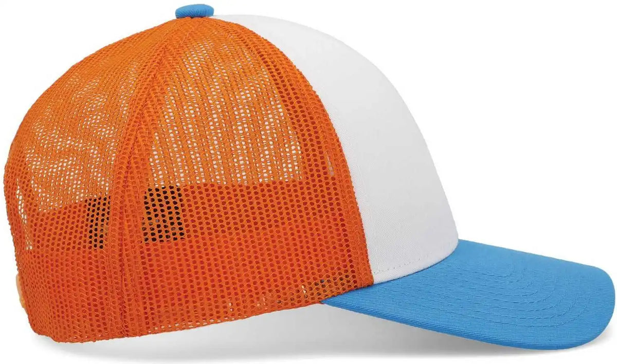Pacific Headwear P114 Low Pro Trucker Cap White Neon Orange Panther Teal