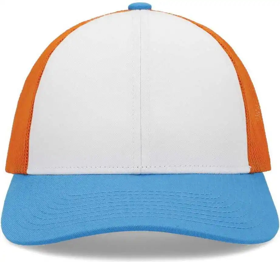 Pacific Headwear P114 Low-pro Trucker Cap - White Neon Orange Panther Teal - 7’’ - 7 7/8’’