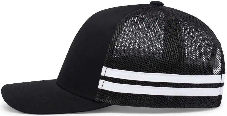 Pacific Headwear P115 Low-profile Stripe Trucker Cap - Black White - 7’’ - 7 7/8’’