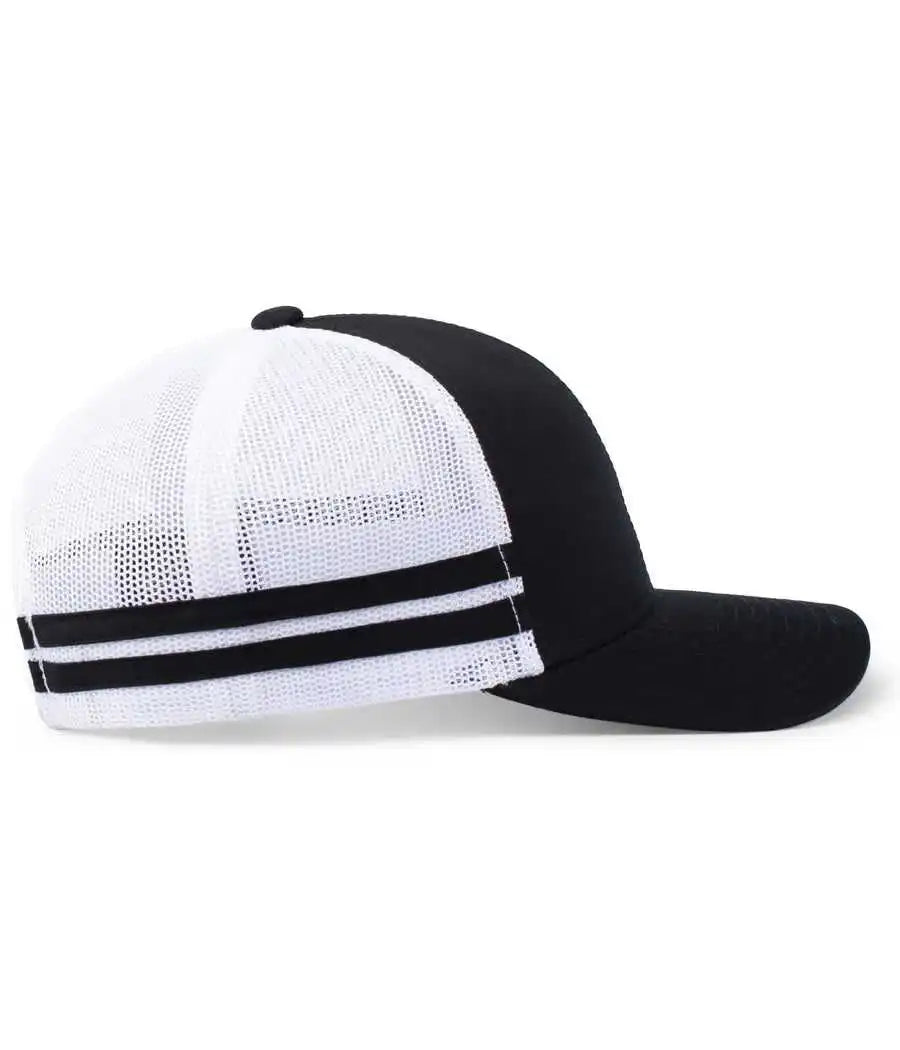 Pacific Headwear P115 Low Profile Stripe Trucker Cap Black White / 7’’ 7 7/8’’
