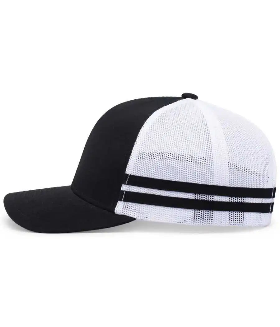 Pacific Headwear P115 Low Profile Stripe Trucker Cap Black White / 7’’ 7 7/8’’