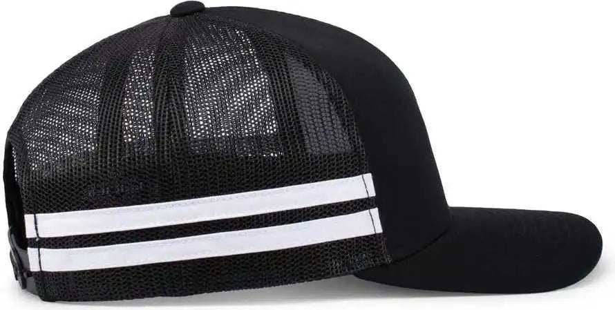 Pacific Headwear P115 Low-profile Stripe Trucker Cap - Black White - 7’’ - 7 7/8’’