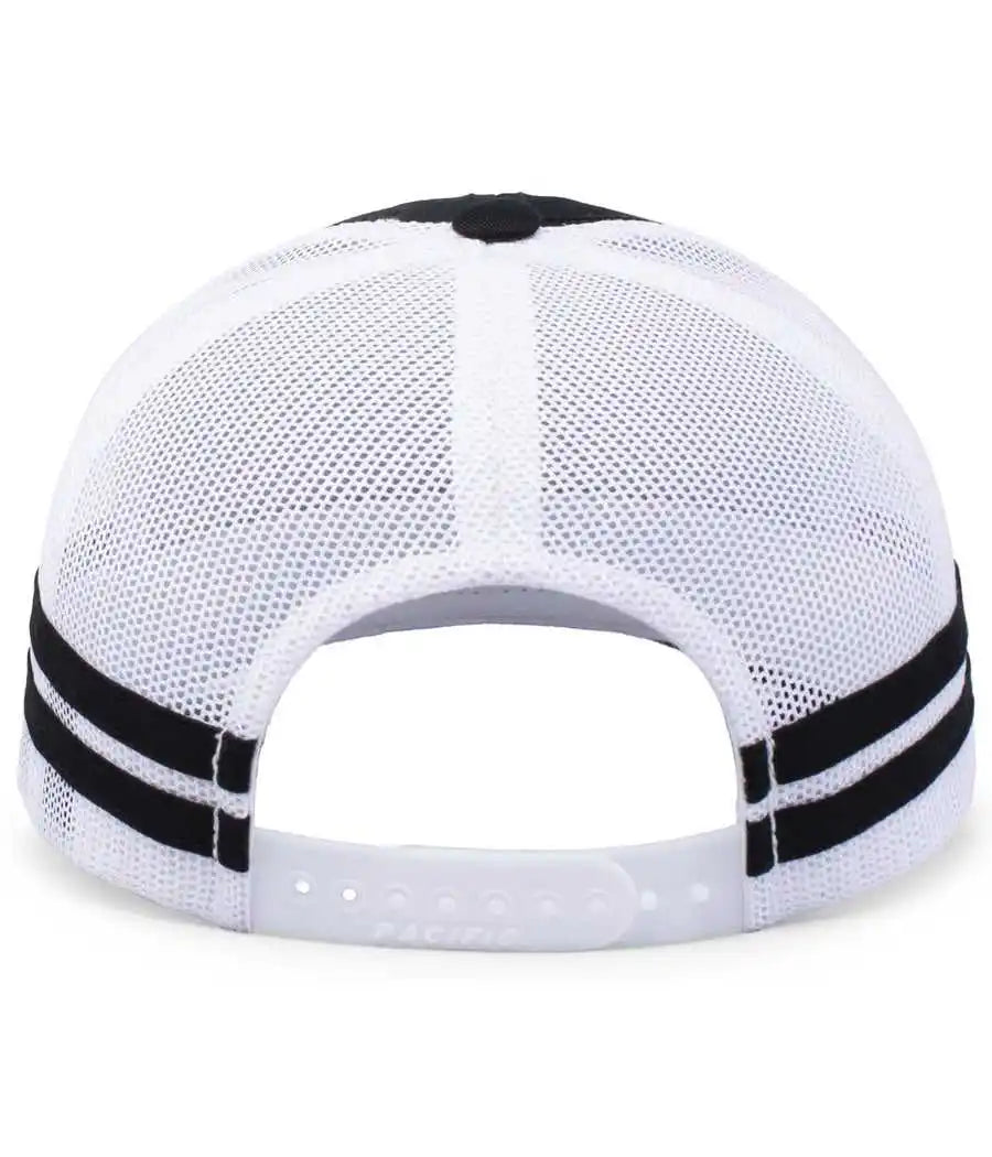 Pacific Headwear P115 Low Profile Stripe Trucker Cap Black White / 7’’ 7 7/8’’
