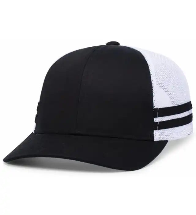 Pacific Headwear P115 Low Profile Stripe Trucker Cap Black White / 7’’ 7 7/8’’