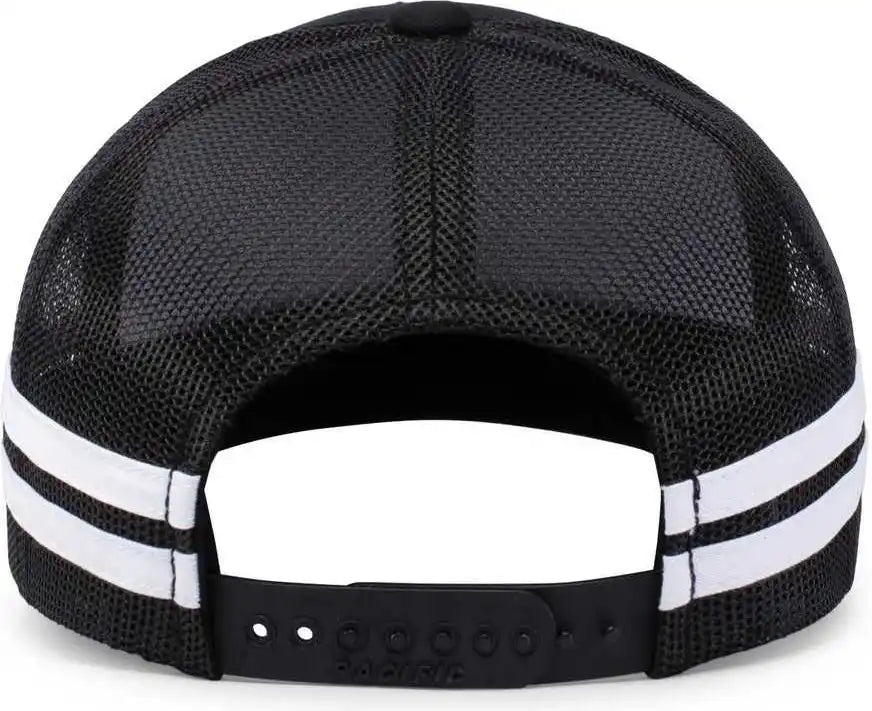 Pacific Headwear P115 Low-profile Stripe Trucker Cap - Black White - 7’’ - 7 7/8’’