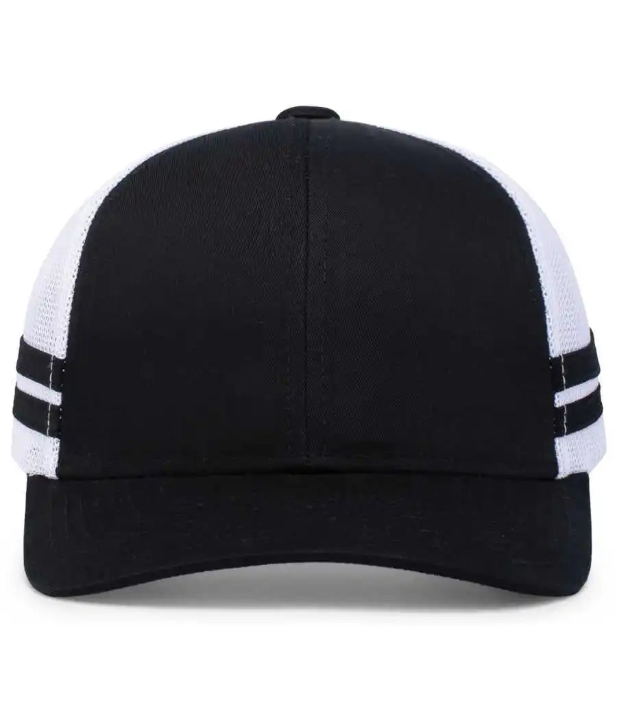 Pacific Headwear P115 Low Profile Stripe Trucker Cap Black White / 7’’ 7 7/8’’