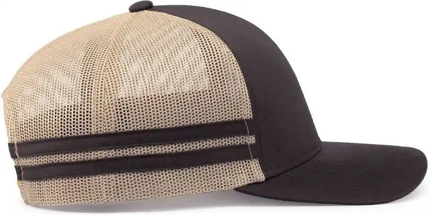 Pacific Headwear P115 Low Profile Stripe Trucker Cap Brown Khaki / 7’’ 7 7/8’’