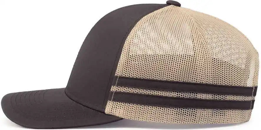 Pacific Headwear P115 Low Profile Stripe Trucker Cap Brown Khaki / 7’’ 7 7/8’’