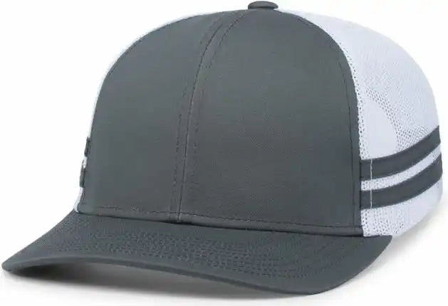 Pacific Headwear P115 Low Profile Stripe Trucker Cap Graphite White / 7’’ 7 7/8’’