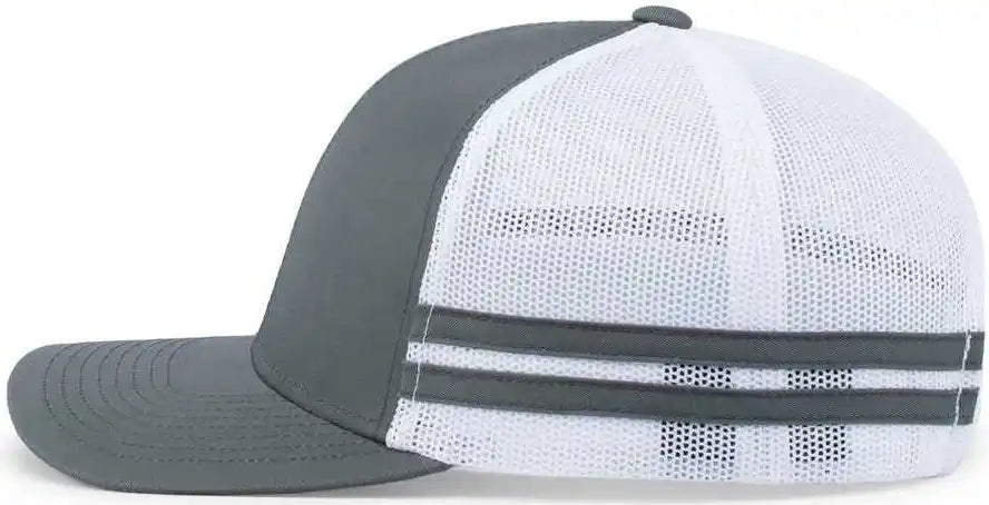 Pacific Headwear P115 Low Profile Stripe Trucker Cap Graphite White / 7’’ 7 7/8’’