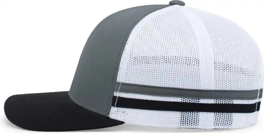Pacific Headwear P115 Low-profile Stripe Trucker Cap - Graphite White Black - 7’’ - 7 7/8’’