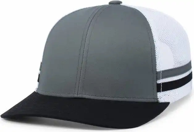 Pacific Headwear P115 Low-profile Stripe Trucker Cap - Graphite White Black - 7’’ - 7 7/8’’