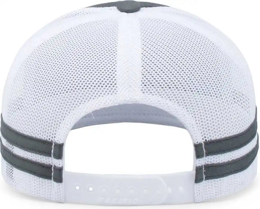 Pacific Headwear P115 Low Profile Stripe Trucker Cap Graphite White / 7’’ 7 7/8’’