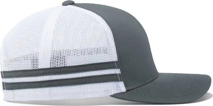 Pacific Headwear P115 Low Profile Stripe Trucker Cap Graphite White / 7’’ 7 7/8’’