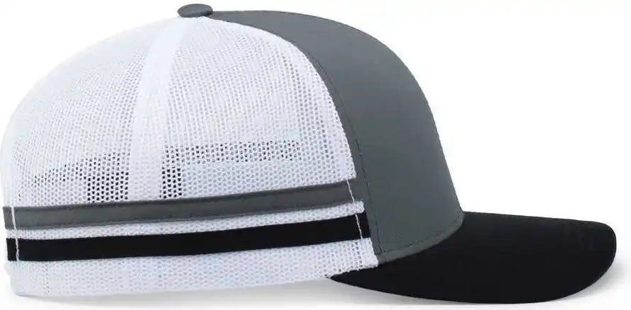 Pacific Headwear P115 Low-profile Stripe Trucker Cap - Graphite White Black - 7’’ - 7 7/8’’