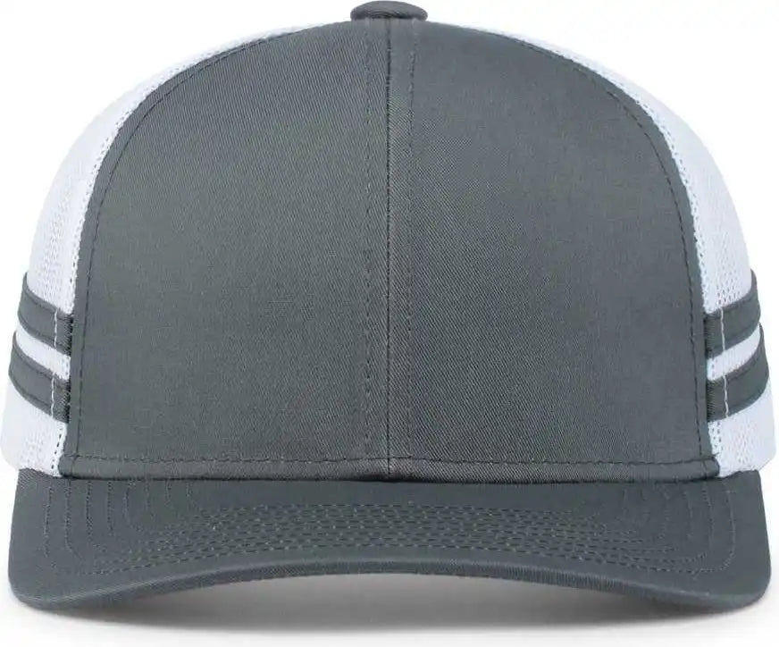 Pacific Headwear P115 Low Profile Stripe Trucker Cap Graphite White / 7’’ 7 7/8’’
