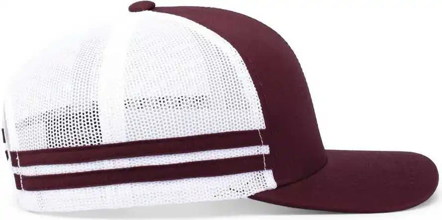 Pacific Headwear P115 Low Profile Stripe Trucker Cap Maroon White / 7’’ 7 7/8’’