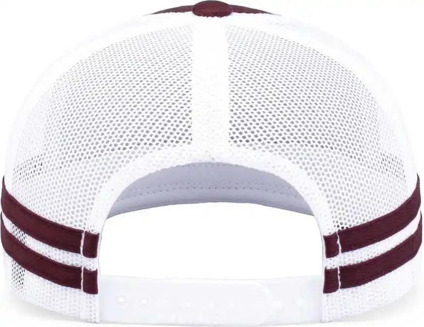 Pacific Headwear P115 Low Profile Stripe Trucker Cap Maroon White / 7’’ 7 7/8’’