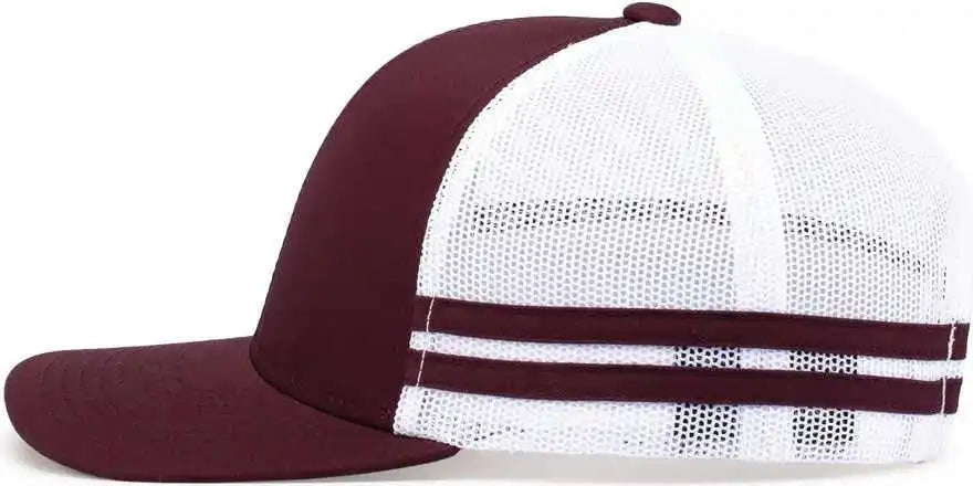 Pacific Headwear P115 Low Profile Stripe Trucker Cap Maroon White / 7’’ 7 7/8’’