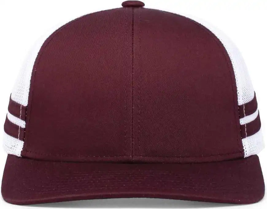 Pacific Headwear P115 Low Profile Stripe Trucker Cap Maroon White / 7’’ 7 7/8’’