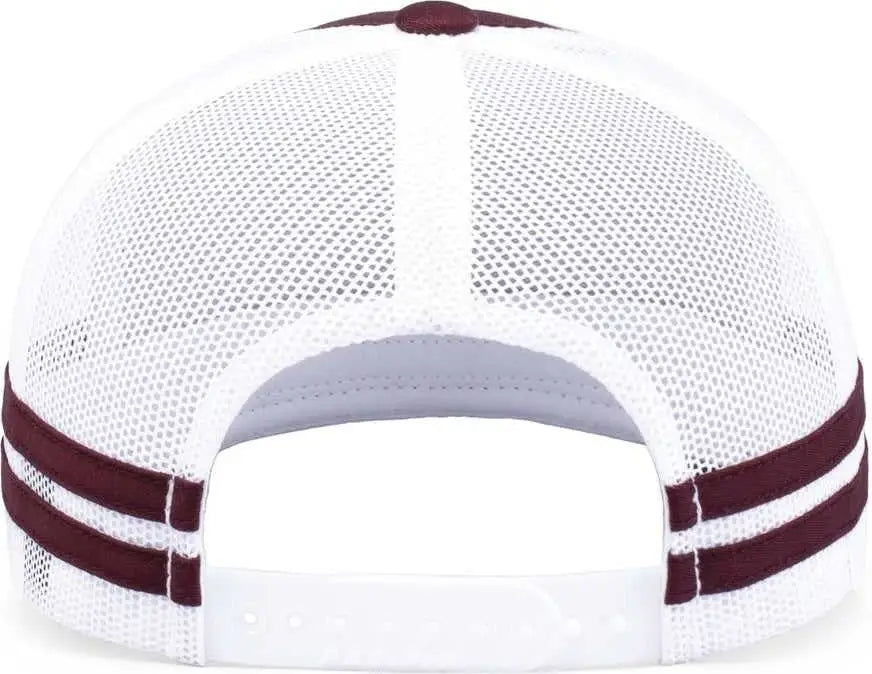 Pacific Headwear P115 Low-profile Stripe Trucker Cap - Maroon White