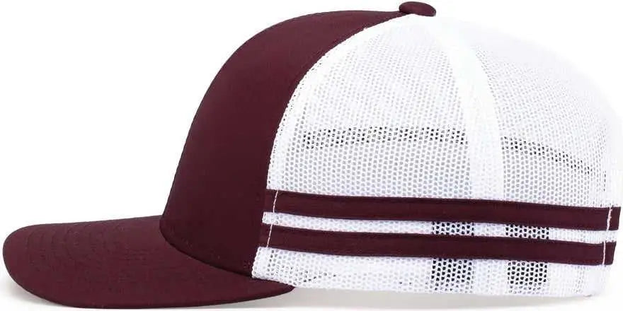 Pacific Headwear P115 Low-profile Stripe Trucker Cap - Maroon White