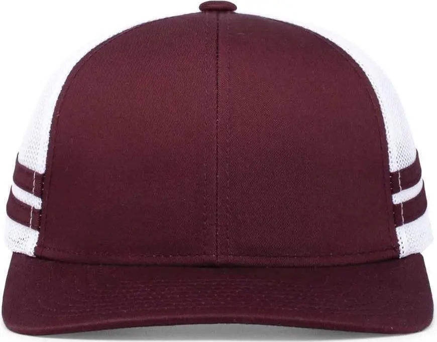 Pacific Headwear P115 Low-profile Stripe Trucker Cap - Maroon White