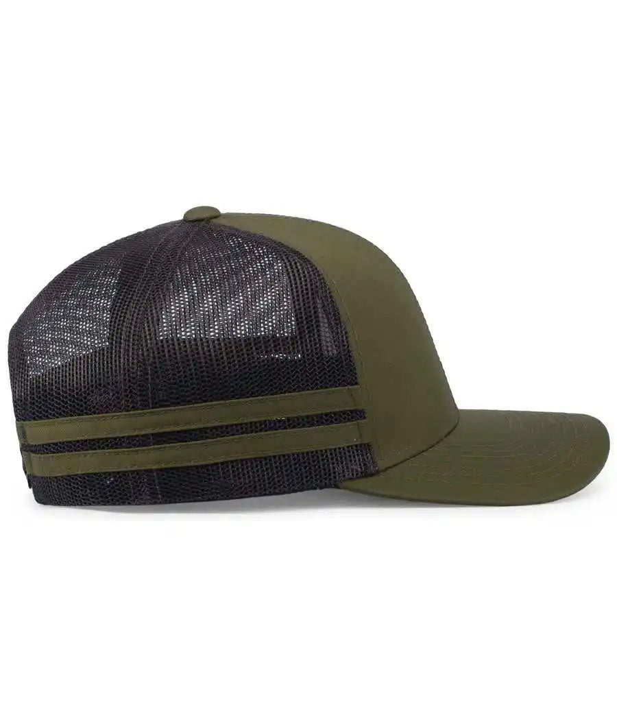 Pacific Headwear P115 Low-profile Stripe Trucker Cap - Moss Lt Charcoal - 7’’ - 7 7/8’’