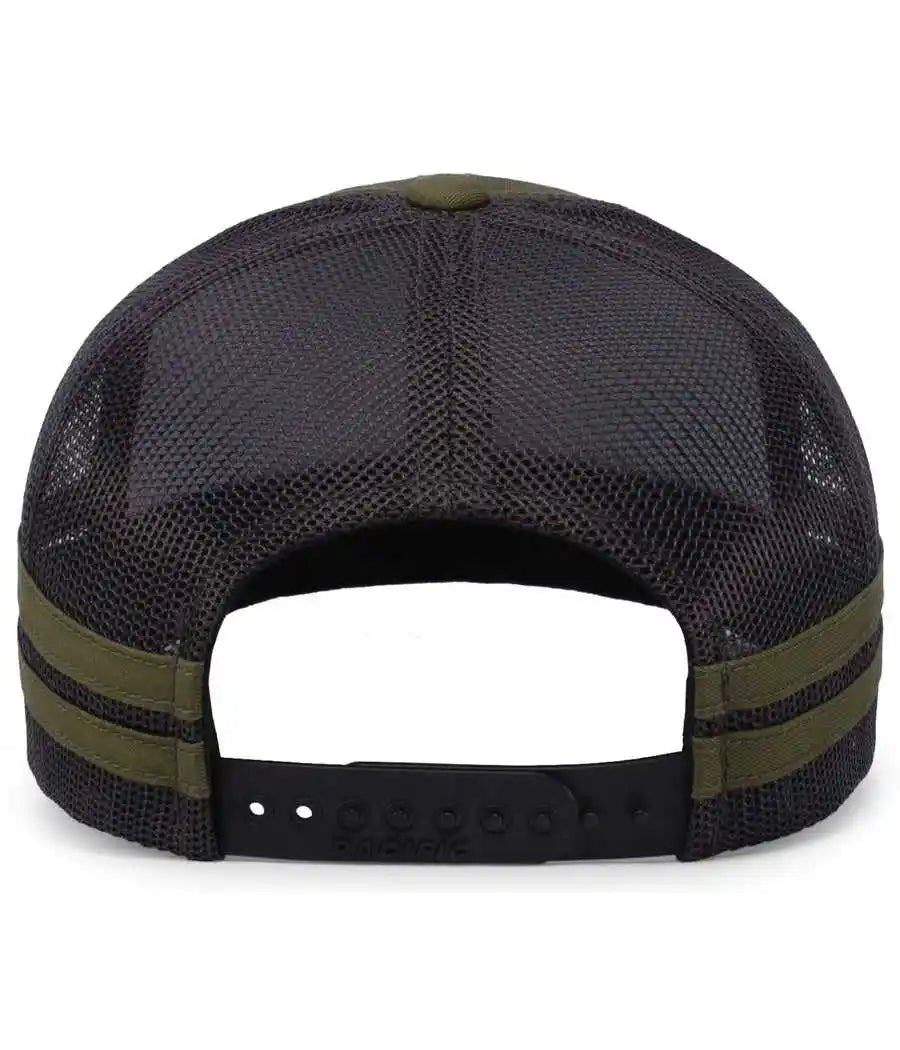 Pacific Headwear P115 Low-profile Stripe Trucker Cap - Moss Lt Charcoal - 7’’ - 7 7/8’’