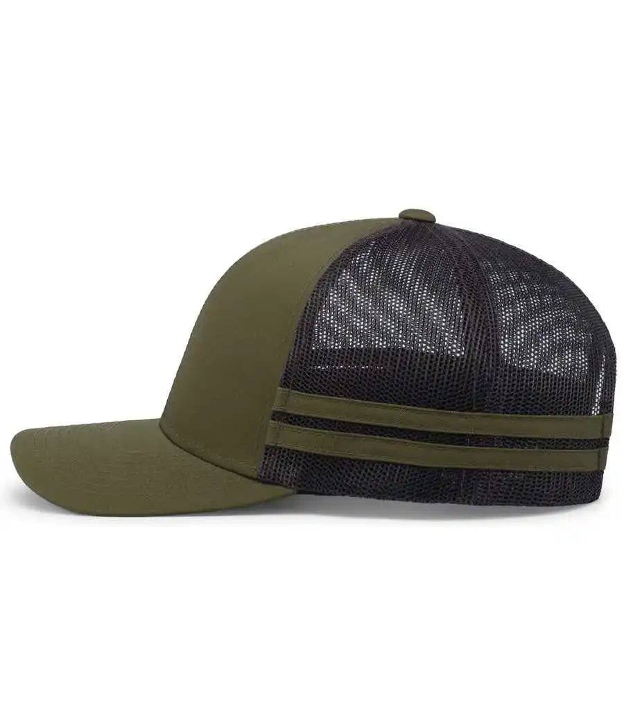 Pacific Headwear P115 Low-profile Stripe Trucker Cap - Moss Lt Charcoal - 7’’ - 7 7/8’’