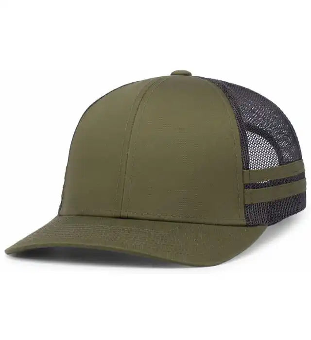 Pacific Headwear P115 Low-profile Stripe Trucker Cap - Moss Lt Charcoal - 7’’ - 7 7/8’’