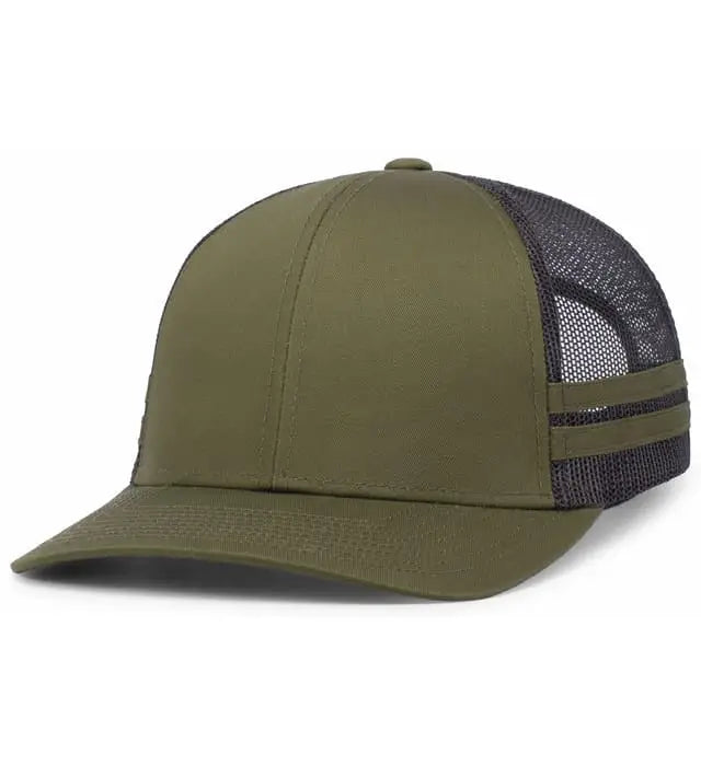 Pacific Headwear P115 Low-profile Stripe Trucker Cap - Moss Lt Charcoal - 7’’ - 7 7/8’’