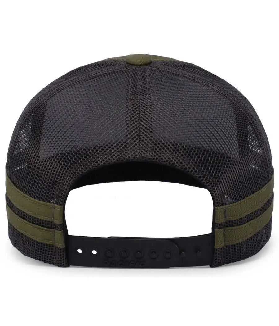 Pacific Headwear P115 Low-profile Stripe Trucker Cap - Moss Lt Charcoal - 7’’ - 7 7/8’’