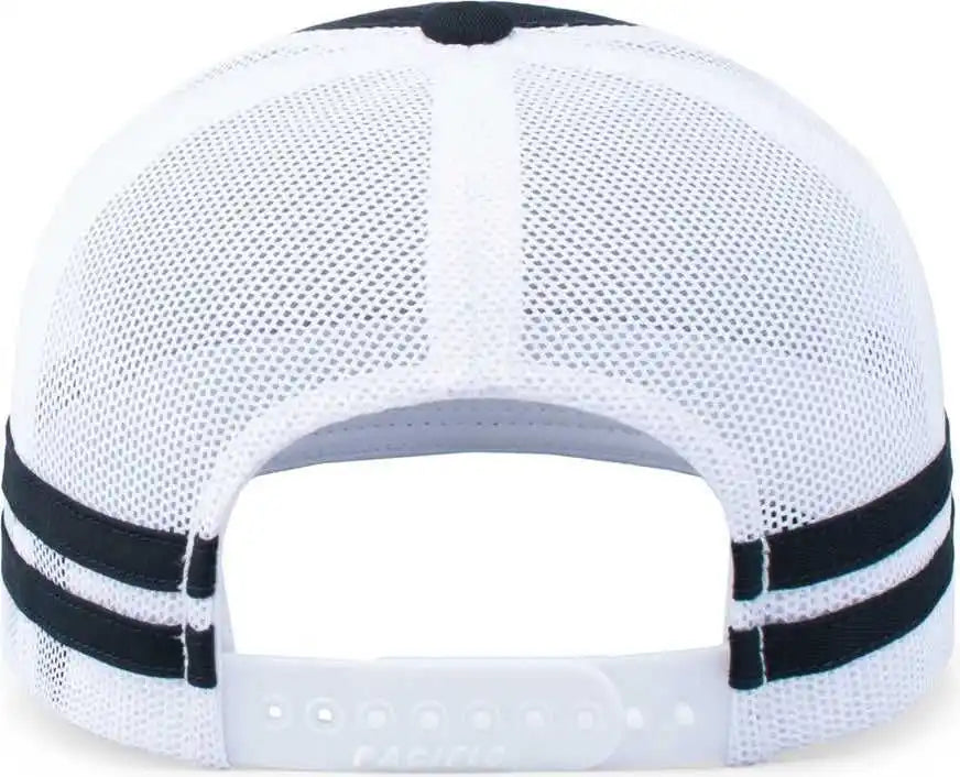 Pacific Headwear P115 Low Profile Stripe Trucker Cap Navy White / 7’’ 7 7/8’’