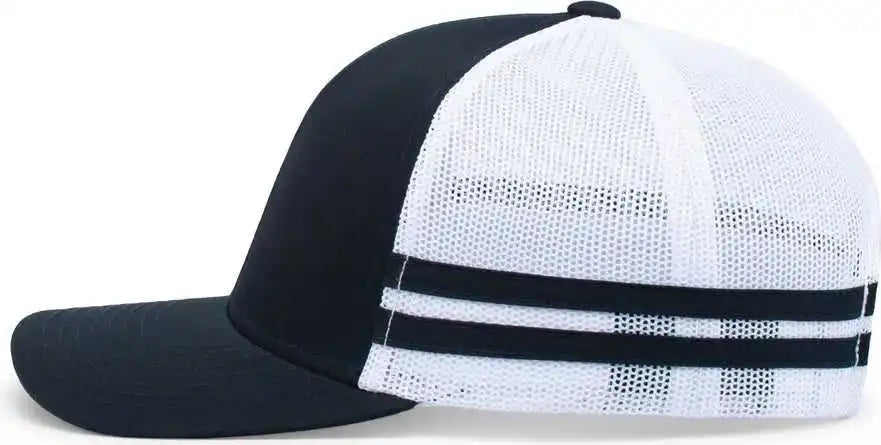 Pacific Headwear P115 Low Profile Stripe Trucker Cap Navy White / 7’’ 7 7/8’’