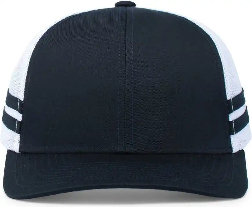 Pacific Headwear P115 Low Profile Stripe Trucker Cap Navy White / 7’’ 7 7/8’’