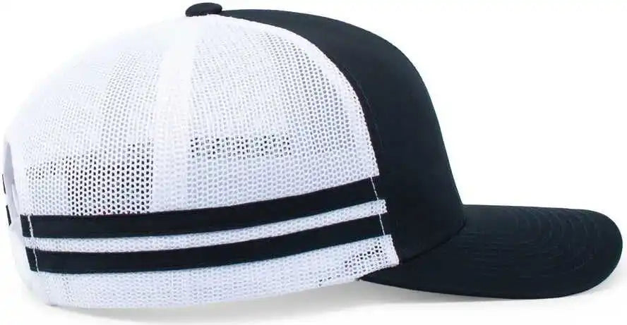 Pacific Headwear P115 Low Profile Stripe Trucker Cap Navy White / 7’’ 7 7/8’’