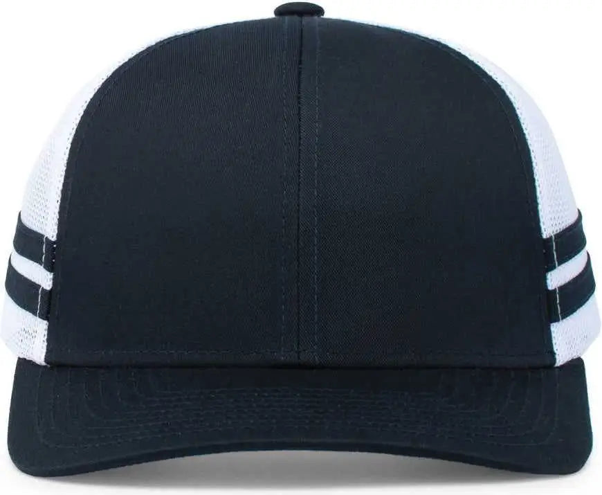 Pacific Headwear P115 Low-profile Stripe Trucker Cap - Navy White