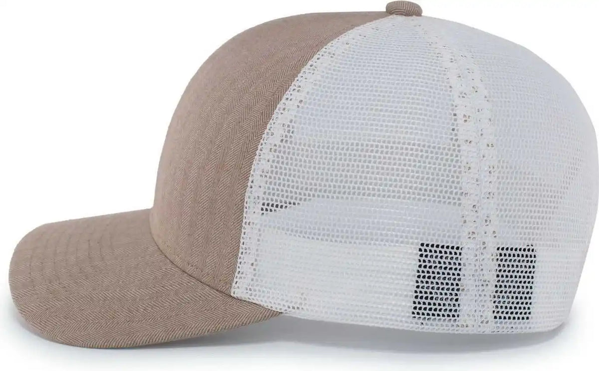 Pacific Headwear P124 Herringbone Trucker Cap - Khaki White - 7’’ - 7 7/8’’