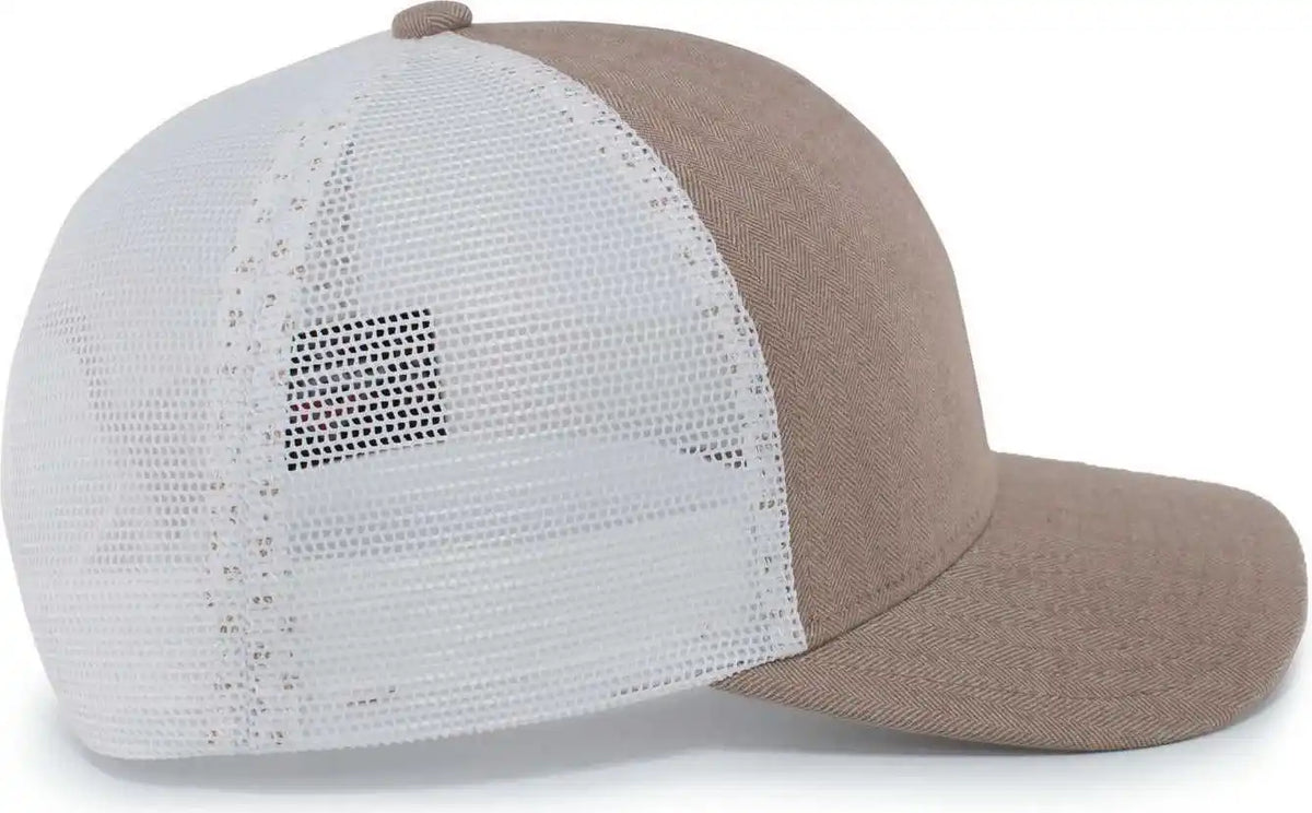 Pacific Headwear P124 Herringbone Trucker Cap - Khaki White - 7’’ - 7 7/8’’